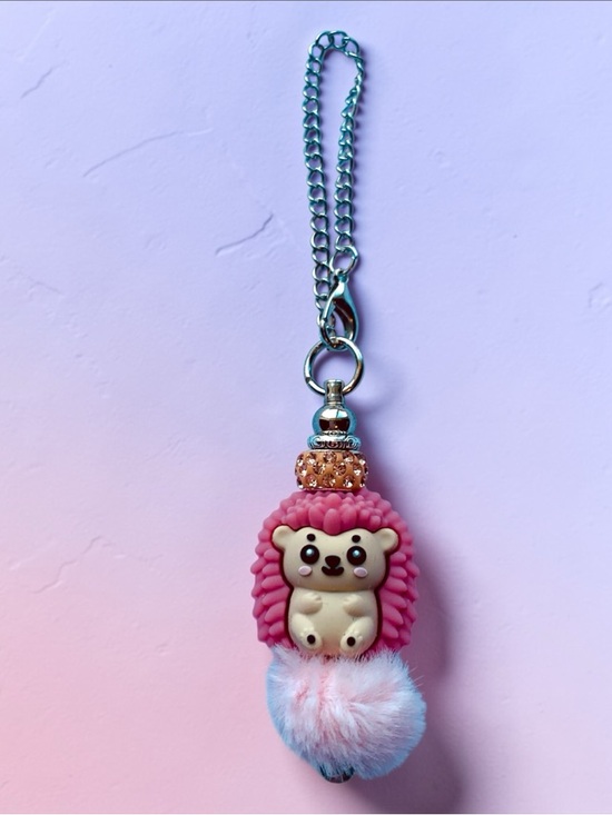 Accessories - Pink Hedgehog Pom Keychain, Cup charm, bag charm, or ? Handmade